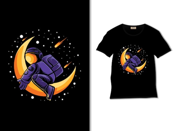 Astronauta abraza la ilustración de la luna con diseño de camiseta