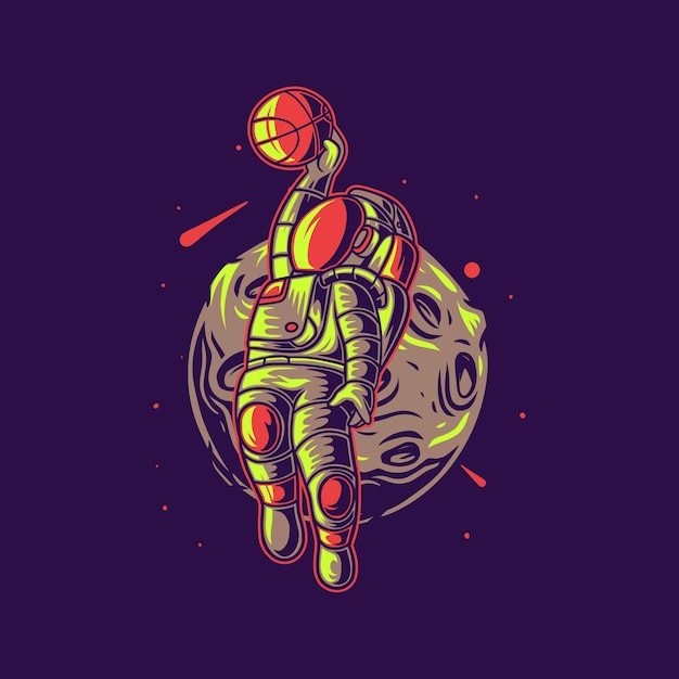 Astronauta astronauta con baloncesto lunar