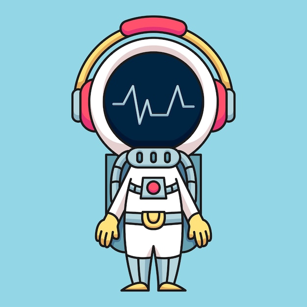 Vector astronauta con auriculares escuchando música ilustración de icono de dibujos animados lindo