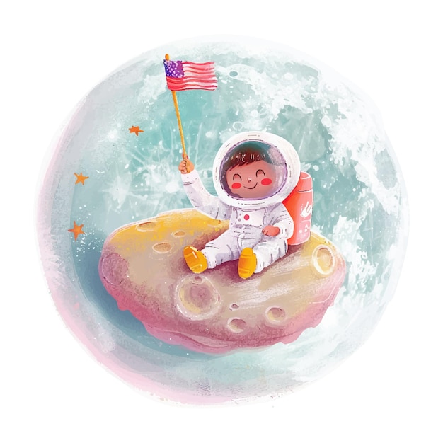 Astronauta con una bandera en la luna 6