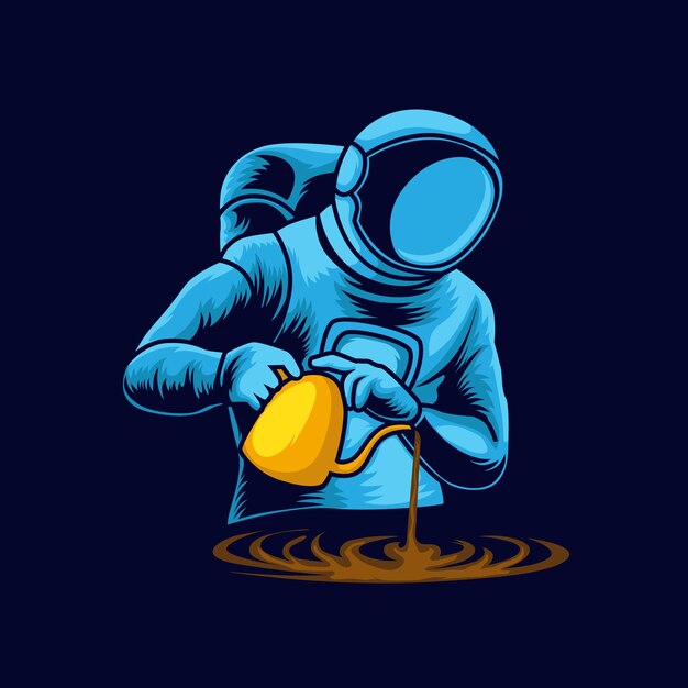 Astronauta, barista, café, ilustración