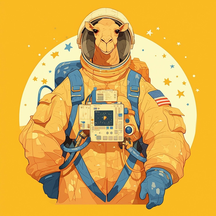Vector un astronauta camello alto al estilo de las caricaturas