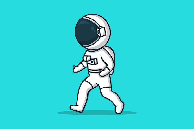 Astronauta caminando en la ilustración de diseño de iconos de vectores espaciales.