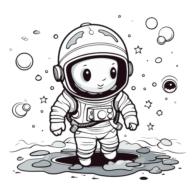 Vector astronauta en un charco de agua