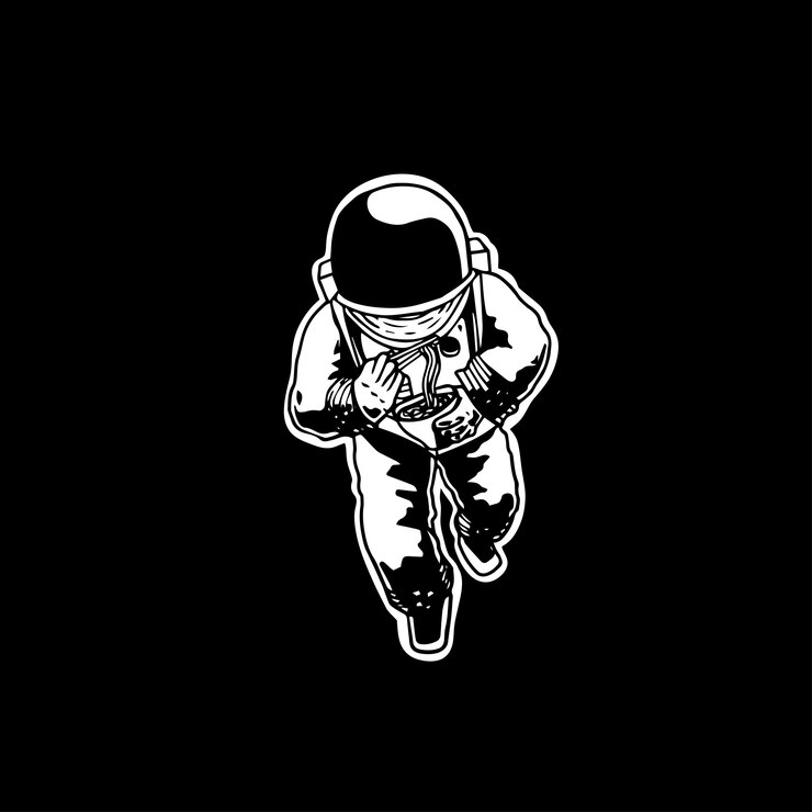 astronauta comiendo fideos