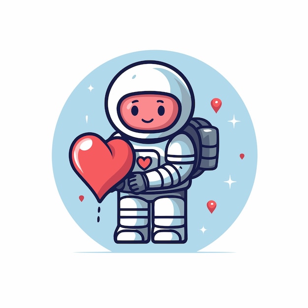 Vector astronauta con corazón personaje de dibujos animados lindo ilustración vectorial