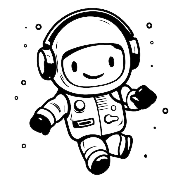 Vector astronauta corriendo personaje de dibujos animados con auriculares ilustración vectorial en fondo blanco