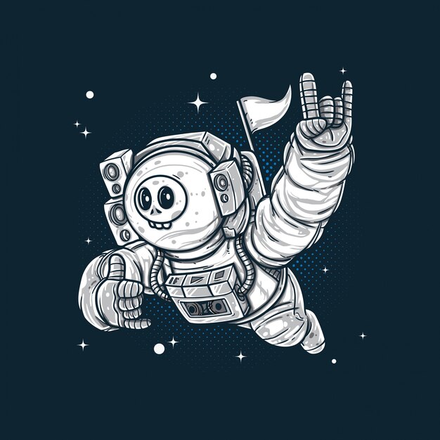 Astronauta cráneo en space fly