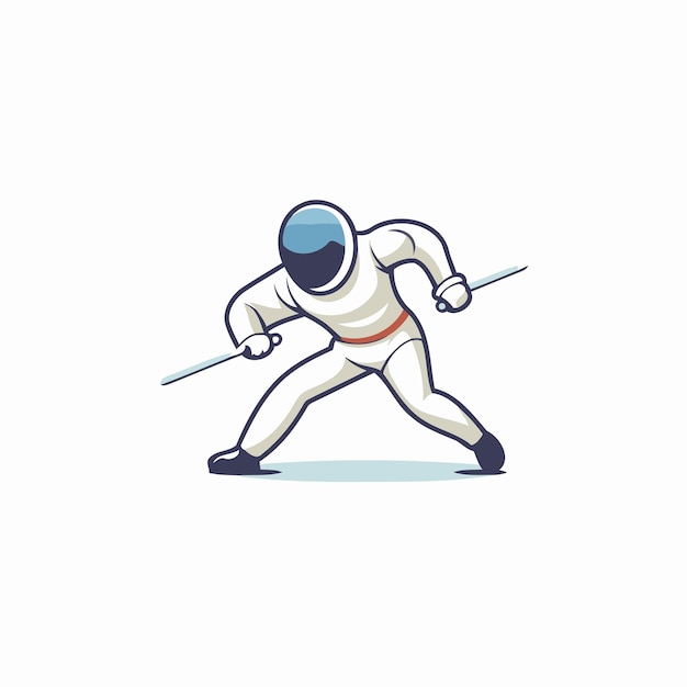 Vector astronauta de dibujos animados con una espada en la mano ilustración vectorial sobre fondo blanco