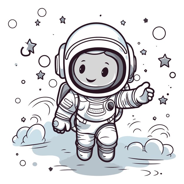 Vector astronauta de dibujos animados lindo en el espacio para su diseño