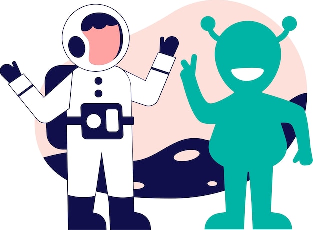 El astronauta se encuentra con un alienígena Ilustración de vector plano