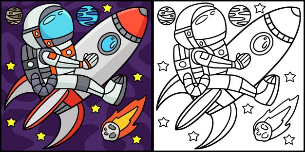 astronauta, equitación, en, un, cohete, nave, ilustración