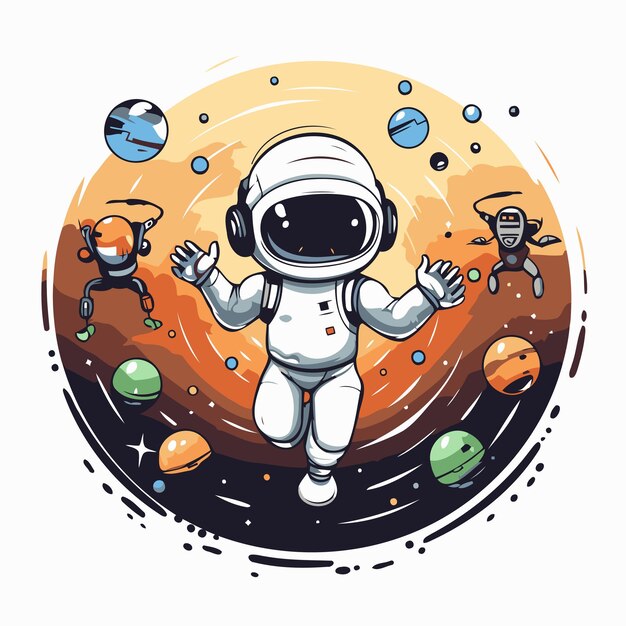 Vector astronauta en el espacio exterior ilustración vectorial de un personaje de dibujos animados