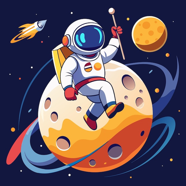 Astronauta en el espacio con el planeta Arte vectorial elegante para proyectos espaciales