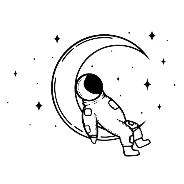 Astronauta con estrellas de la luna Arte vectorial