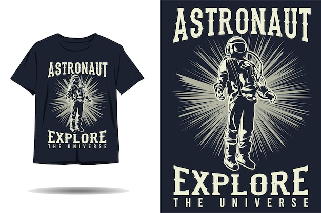 El astronauta explora el diseño de la camiseta de la silueta del universo