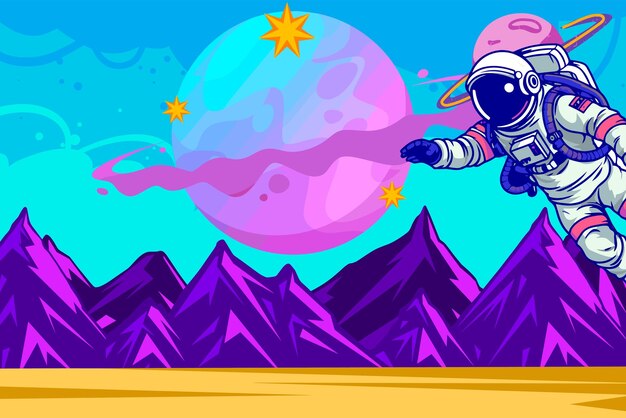 Astronauta explorando un planeta púrpura en una escena espacial futurista