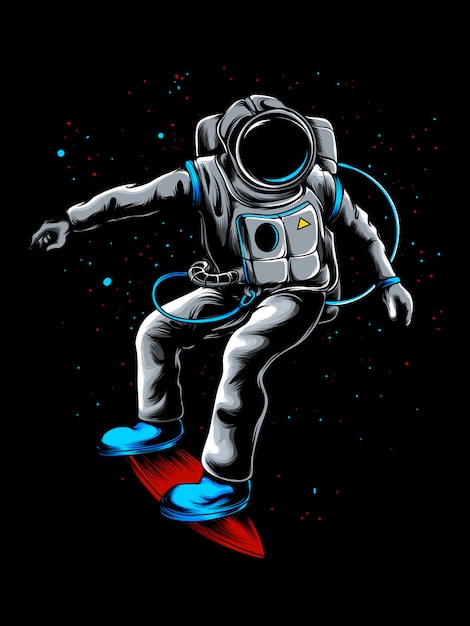 Astronauta explorando el universo con su ilustración de patineta