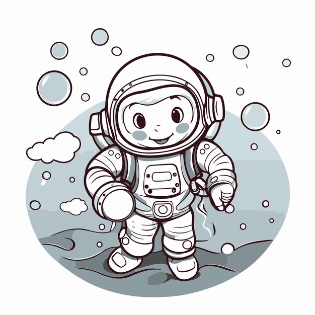 Vector astronauta en el fondo del mar ilustración vectorial