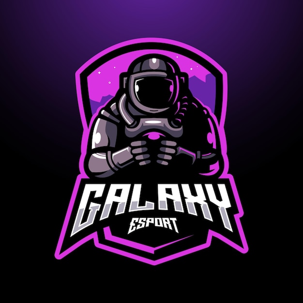 Astronauta galaxy esport mascota logo diseño ilustración vector para juegos en equipo