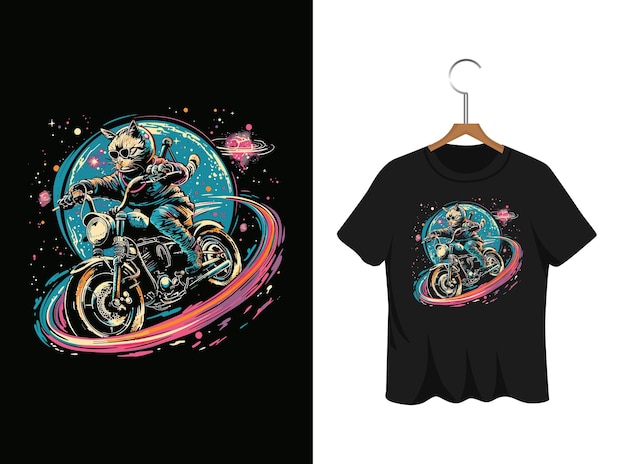 astronauta gato montando una motocicleta diseño de camiseta obra de arte