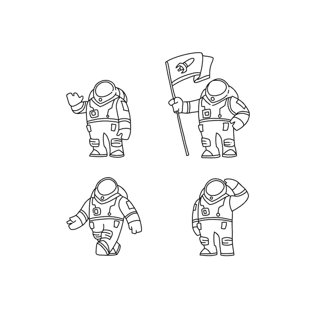 Astronauta handrawn doodle ilustración vector conjunto