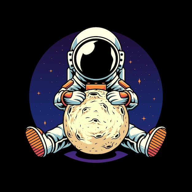 Astronauta Hold Moon Vector Art Ilustración sobre fondo aislado