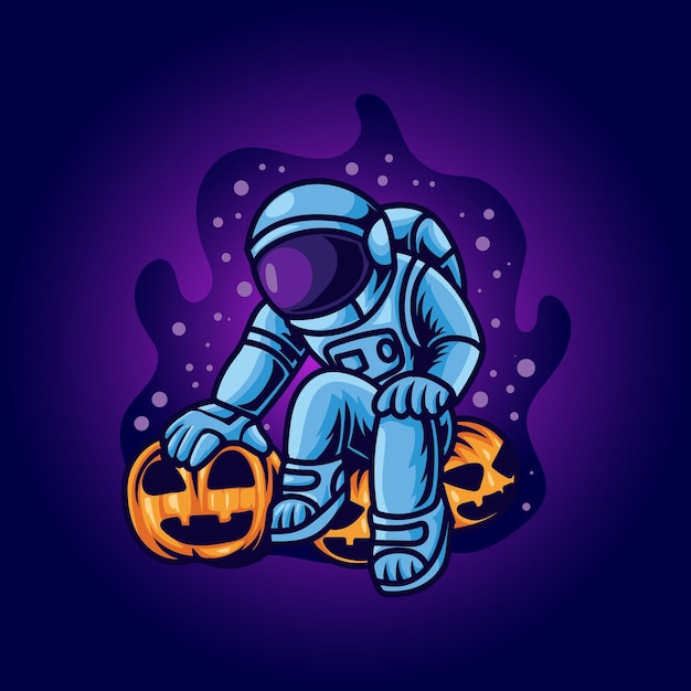 Astronauta con ilustración de calabaza