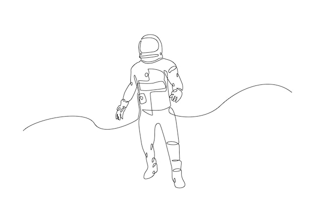 Astronauta en una ilustración continua de dibujo de una línea