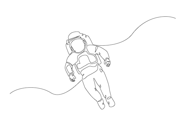 Astronauta en una ilustración continua de dibujo de una línea