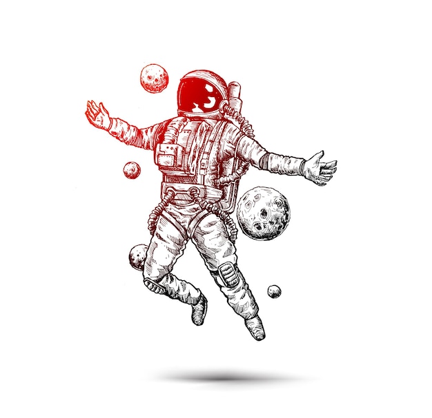 Astronauta en ilustración de diseño de boceto de traje espacial