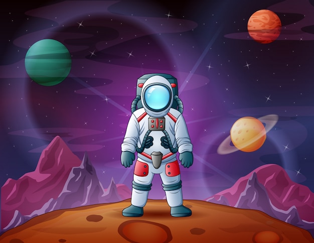 Astronauta en la ilustración de la escena espacial