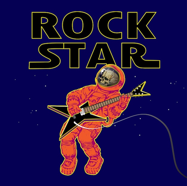 astronauta a imagen de un músico de rock en el espacio al estilo de las caricaturas