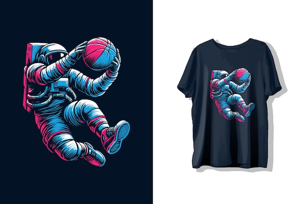 Vector astronauta jugando al baloncesto diseño para impresiones de camisetas o ilustración de etiquetas de camisetas