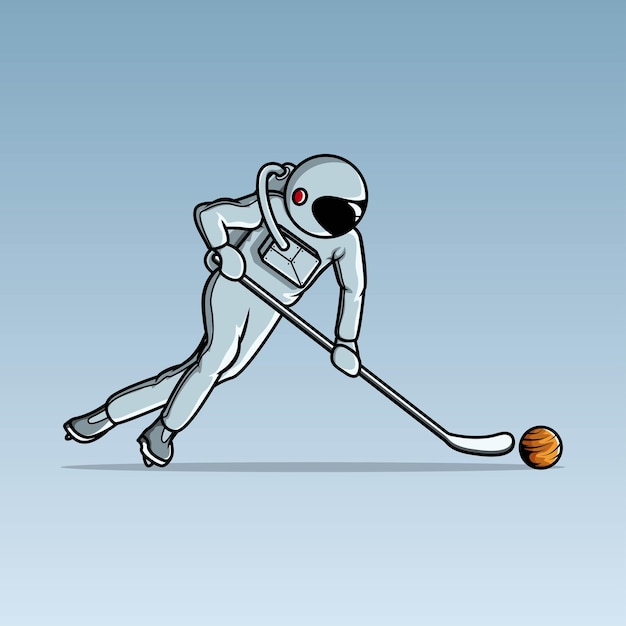 Astronauta jugando hockey planeta ilustración vectorial