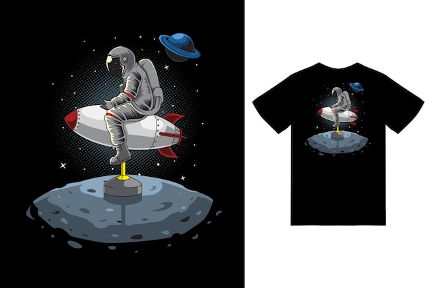 Astronauta jugando ilustración de juguete cohete con diseño de camiseta vector premium