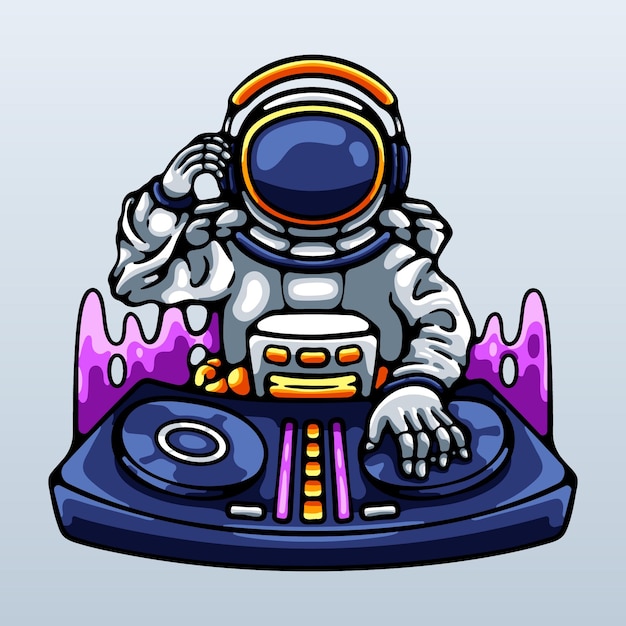 Astronauta jugando ilustración de personaje de DJ