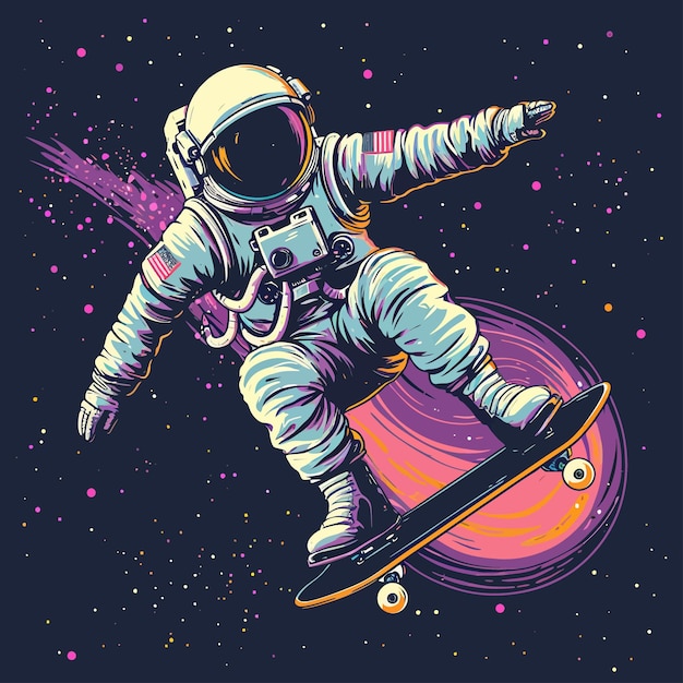 El astronauta jugando a la patineta en el espacio