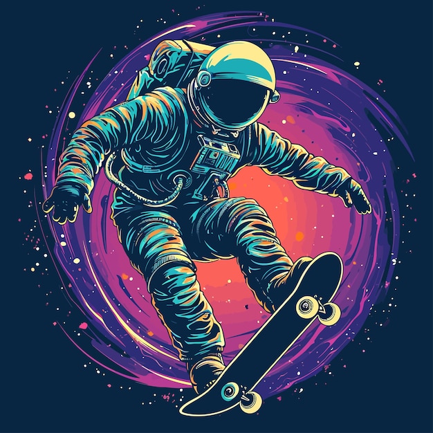 El astronauta jugando a la patineta en el espacio