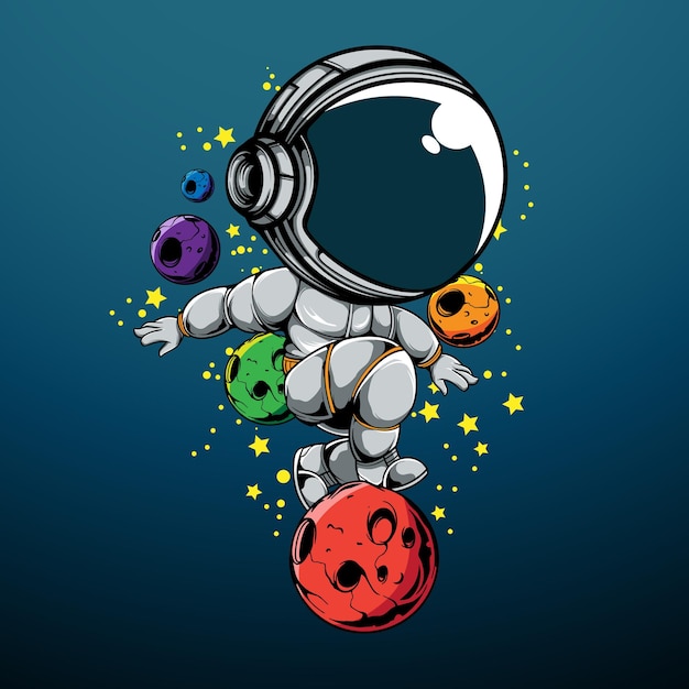 EL ASTRONAUTA JUGANDO CON LA PELOTA DEL PLANETA