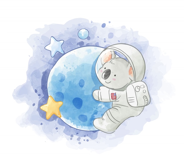 Astronauta koala en la ilustración de la luna