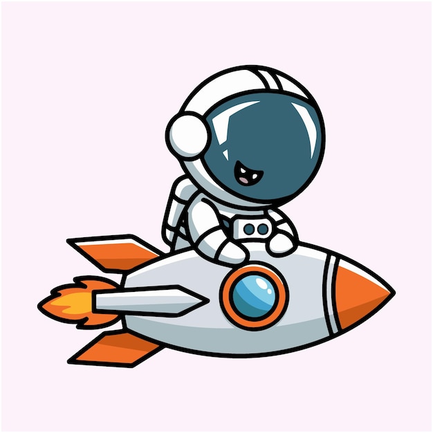 Astronauta lindo apoyado en un cohete icono vectorial de dibujos animados ilustración icono de ciencia tecnología aislado