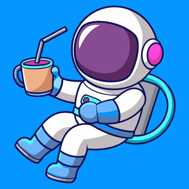 Astronauta lindo balanceándose con una bebida Ícono vectorial de dibujos animados Ilustración Ciencia Icono de vacaciones Concepto aislado Estilo de dibuyos animados plano vectorial premium