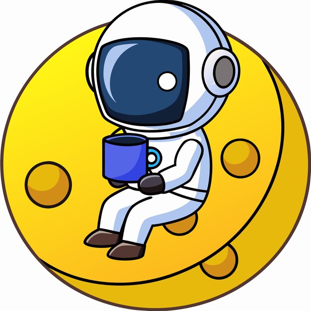 Astronauta lindo bebiendo café en la luna Ícono vectorial de dibujos animados Ilustración Ciencia Icono de comida Concepto aislado Estilo de dibujo animado plano vectorial premium
