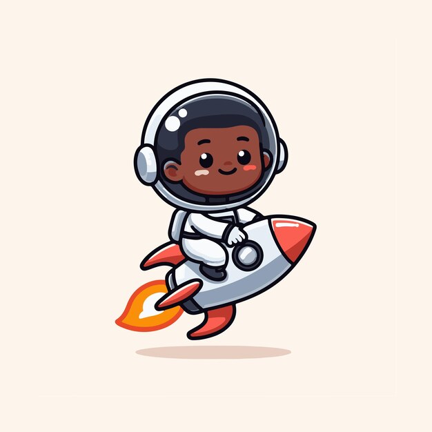 Vector astronauta lindo conducción de cohetes icono vectorial ilustración ciencia tecnología concepto plano aislado