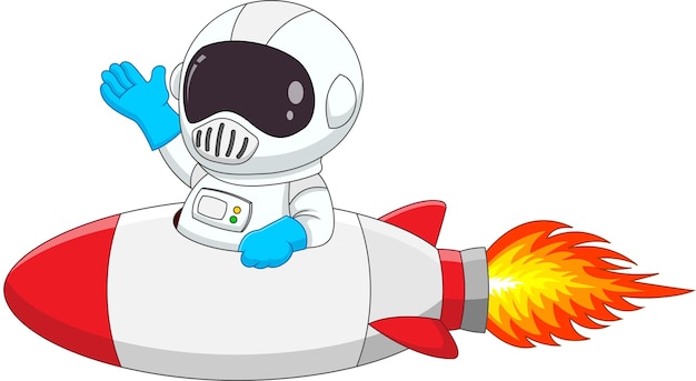 astronauta lindo de dibujos animados montando un cohete