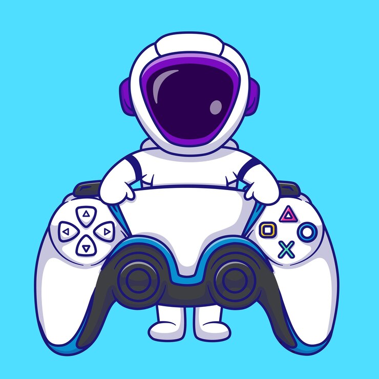 Vector astronauta lindo con una gran consola de joystick ilustración vectorial de dibujos animados