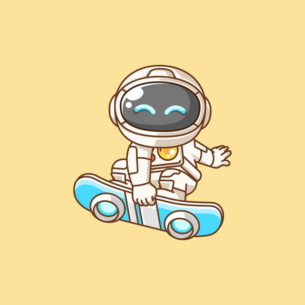 Astronauta lindo jugando al hoverboard patineta chibi kawaii personaje mascota resumen de la ilustración