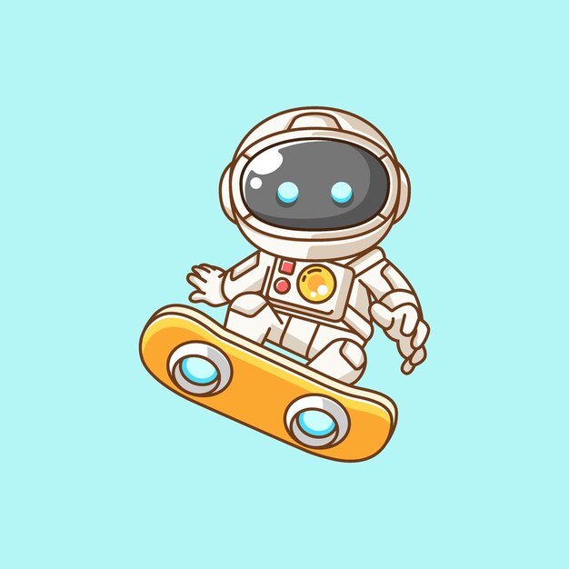 Astronauta lindo jugando al hoverboard patineta chibi kawaii personaje mascota resumen de la ilustración