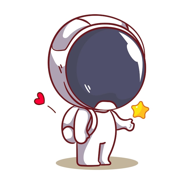 Astronauta lindo de pie con un personaje de dibujos animados estrella Diseño conceptual de espacio y ciencia